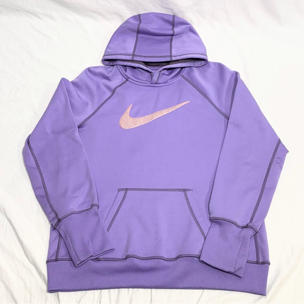 Nike Thermafit Lavender Purple Hoodie Pink Embroidery Large Pullover Sweatshirt